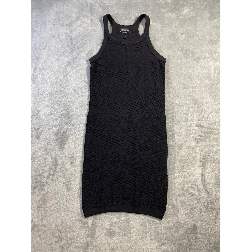 Bebe Womens Lace Up Back Textured Bodycon Dress Size M Black Sleeveless